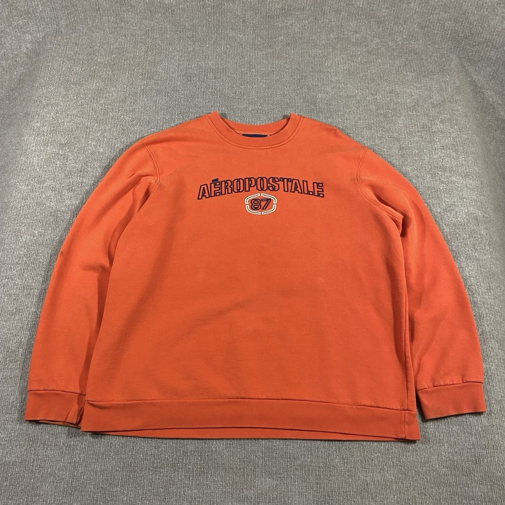 Vintage 90s Aeropostale Sweatshirt Mens XL Orange Crewneck Logo Surf Skate Y2K